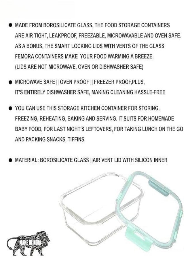 SIMPARTE 370ml Rectangular Borosilicate Glass Food Storage Containers with Detachable Airtight Leak-Proof Blue Lids - Set of 2 | Microwave, Freezer & Dishwasher Safe | Transparent Lunch Boxes - Image 5